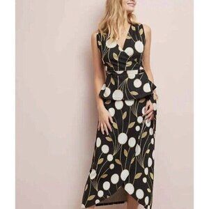 Anthropologie Maeve Craspedia Two Piece Skirt Peplum Wrap Top Blouse Size Medium